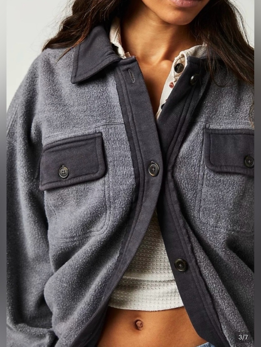 NEW Free People M Ruby Shirt Jacket in Incense Grayish Black NWOT Button Down - Picture 3 of 7